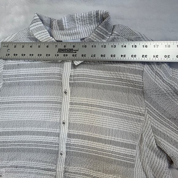 Habitat Womens White Black Striped Textured Button-Up Oversized Shirt Artsy Top - Picture 5 of 9